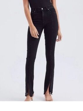 Abercrombie & Fitch Black Skinny High Waisted Raw Hem Ankle Slit Stretch Jeans